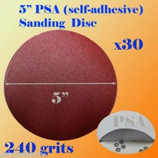 30x 5" PSA Self Adhesive 240 Grit Sand Disc Stick On Sandpaper Sheet Peel 