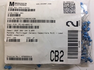 RDEC71H106K3K1H03B MURATA CAP CER MLCC 10UF 50V 10% RADIAL 10 PIECES