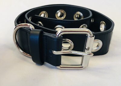 Urban Outfitters Black Leather Like Eyelet Belt Silver Buckle