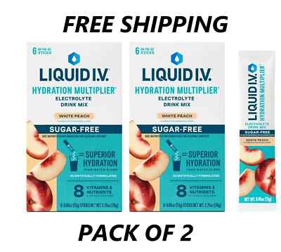 Liquid I.V. Hydration Multiplier Electrolyte Drink Mix White Peach 6 Ct 2 Pack