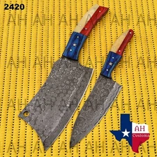 CUSTOM HANDMADE FORGED DAMASCUS STEEL CHEF KNIFE KITCHEN KNIVES CHEF SET ah2420