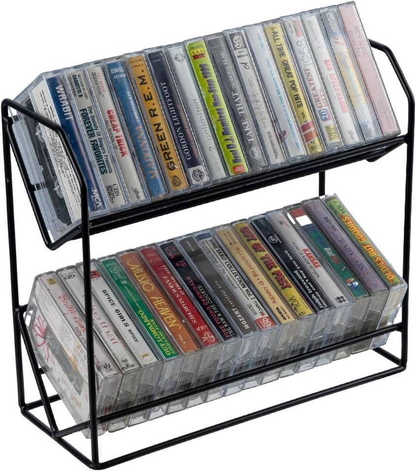 2 Tier Black Metal Wire Cassette Tape Storage Rack, Deck Holder ...