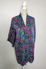Victorias Secret Vtg Silk Floral Kimono 3/4 Sleeve Button Shirt Dress Robe OS