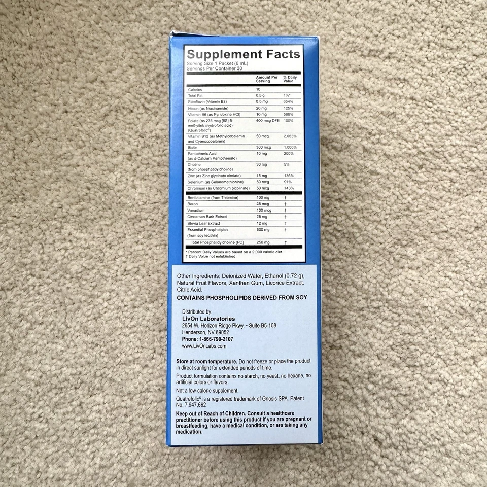 Lypo-Spheric B Complex Plus LivOn Laboratories™ 30 paquetes CADUCIDAD 31/07/25 Foto 2 de 3