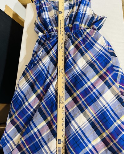 Eddie Bauer Women Size XL Cotton Drawstring A line Check Plaid Dress Blue - Picture 6 of 11