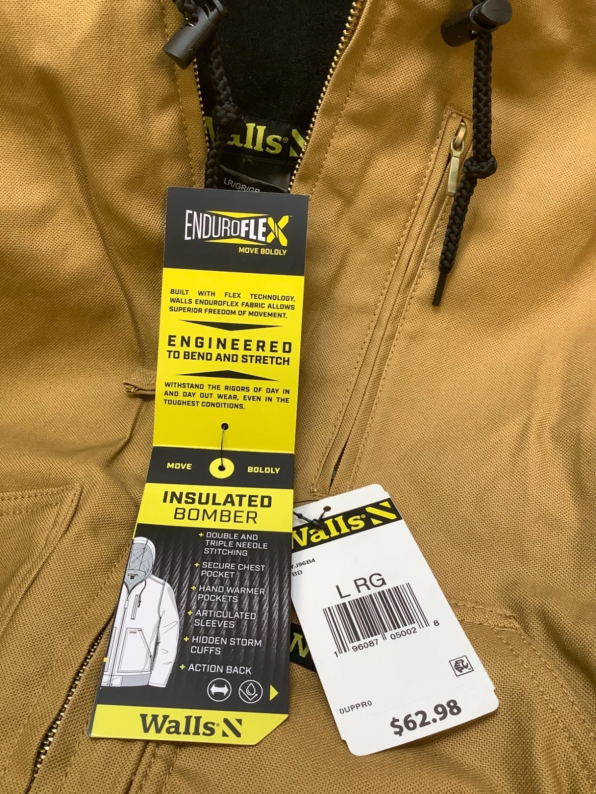 Walls EnduroFlex Insulated Bomber Jacket, Brown, Duck Canvas, Men's Large - product detail image 3
