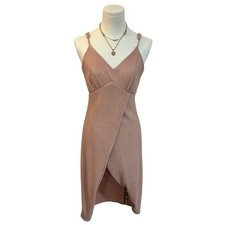 Lulus Blush Pink Pleated Wrap Midi Cocktail Dress Slit Formal Wedding M