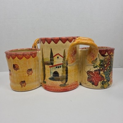 Italica Ars Ceramic Utensil Holder Handles Villa Landscape Scene 13x7x7