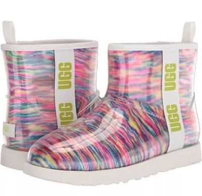 VGUC UGG Women's Classic Clear Mini Pixelate Ankle Rain Boot, Pixelate Size 7