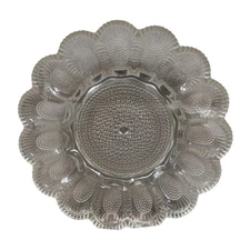 Vintage Cut Pebbled Glass Deviled Egg Serving Platter Plate Holds 15 Eggs