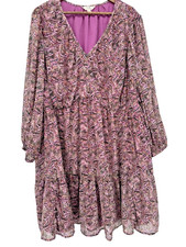 TERRA & SKY 4X 28W-30W Plus V-Neck Violet purple tiered peasant sleeve lined