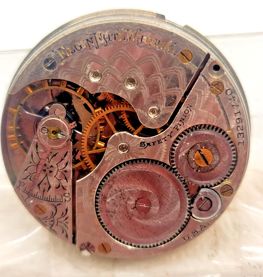 Antique 1908 ELGIN Hunter Case Pocket Watch Movement - 7 J-16 S ! For Parts ! - Image 2 of 3