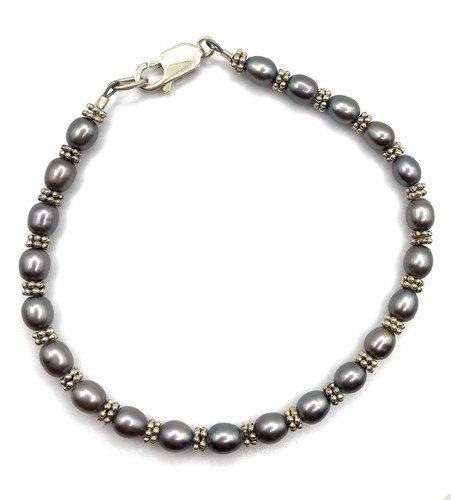 Sterlingsilber/924 blauer Reis Süßwasser Perlen Armband 8" lang