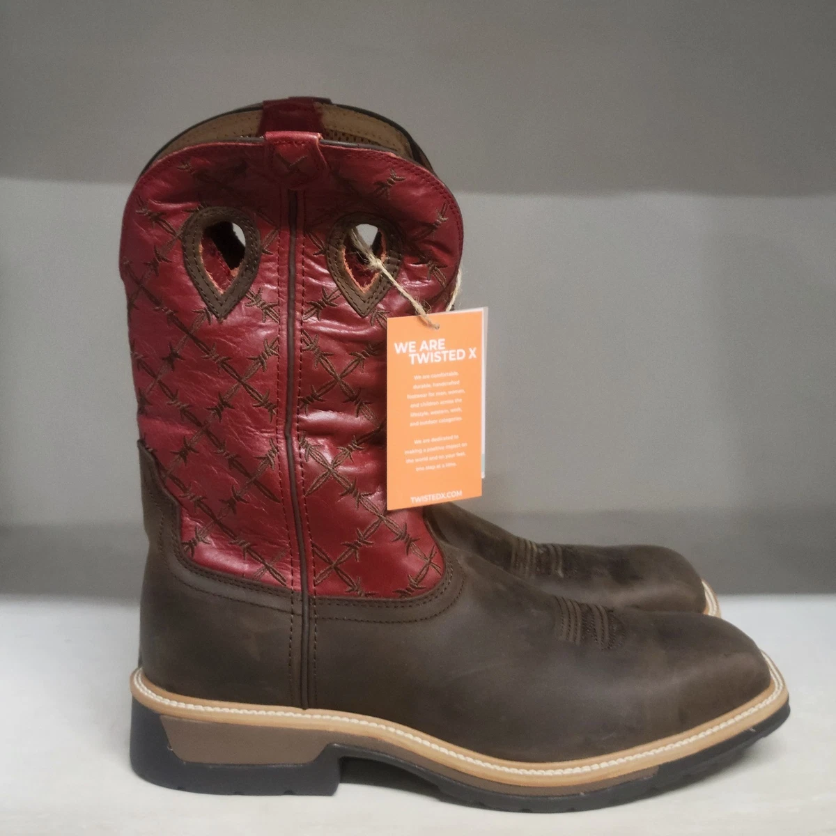 Men’s Twisted X Western Square Toe RED Cowboy Boots Size 7EE Men main image 3