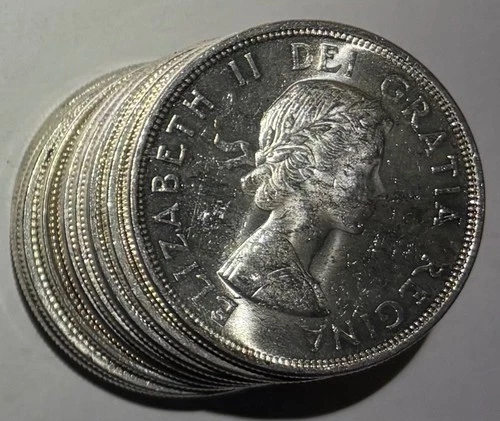 Canadian Silver Dollar Lot of 10  .800 1963-1965  AU / BU