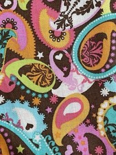 3Y VTG Paisley Flower Power Fabric Retro Chartreuse Turquoise Hot Pink Groovy