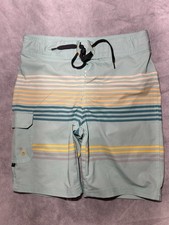 Art Class Boys Striped Board Shorts Light Green Blue Size 12