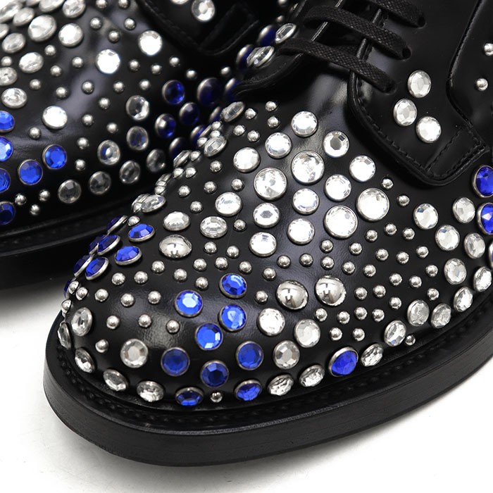 PRADA Dress Leather Shoes Rhinestone/Studs PlainToe Derby Women Size5 Multicolor image 2