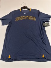 Nike MLB Milwaukee Brewers Navy Player Issue Baseball Top Sz L BNWT NKAZ
