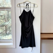 NWT New Reformation Jennis Silk Mini Dress Short Halter Open Back Black XL