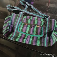 Borsa tracolla in cotone multicolore a righe con tasca e bottone Cm 44x22