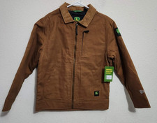John Deere Boys Sz 8 Brown Work Jacket Zip Up