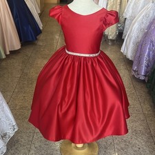 red formal dress with puff sleeves ribbon waist for flower girl occasion