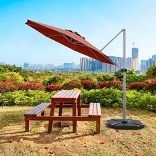 11Ft Patio Offset Hanging Cantilever Umbrella w/ 360 Tilt Base Brick Red