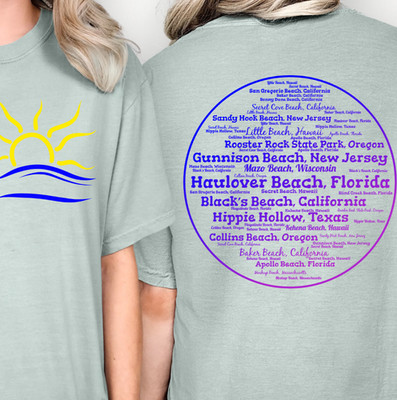 Clothing Optional U.S. Beaches T-Shirt, Two Sided Nudists and Naturists Tee