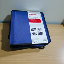 Staples 2.5" Zipper Binder Double Ring Blue Backpack Strap Handle New