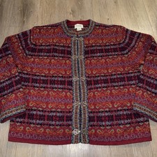 100 Wool Nordic Ski Cardigan Sweater Cambridge Pewter Clasps Size Small