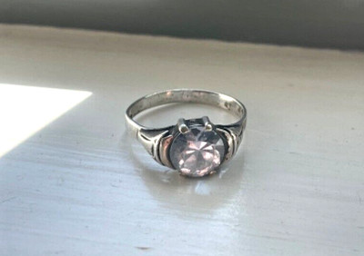 Art Deco SILVER LARGE BLUE CRYSTAL Ring - HALLMARK Size V - 2.8 gr
