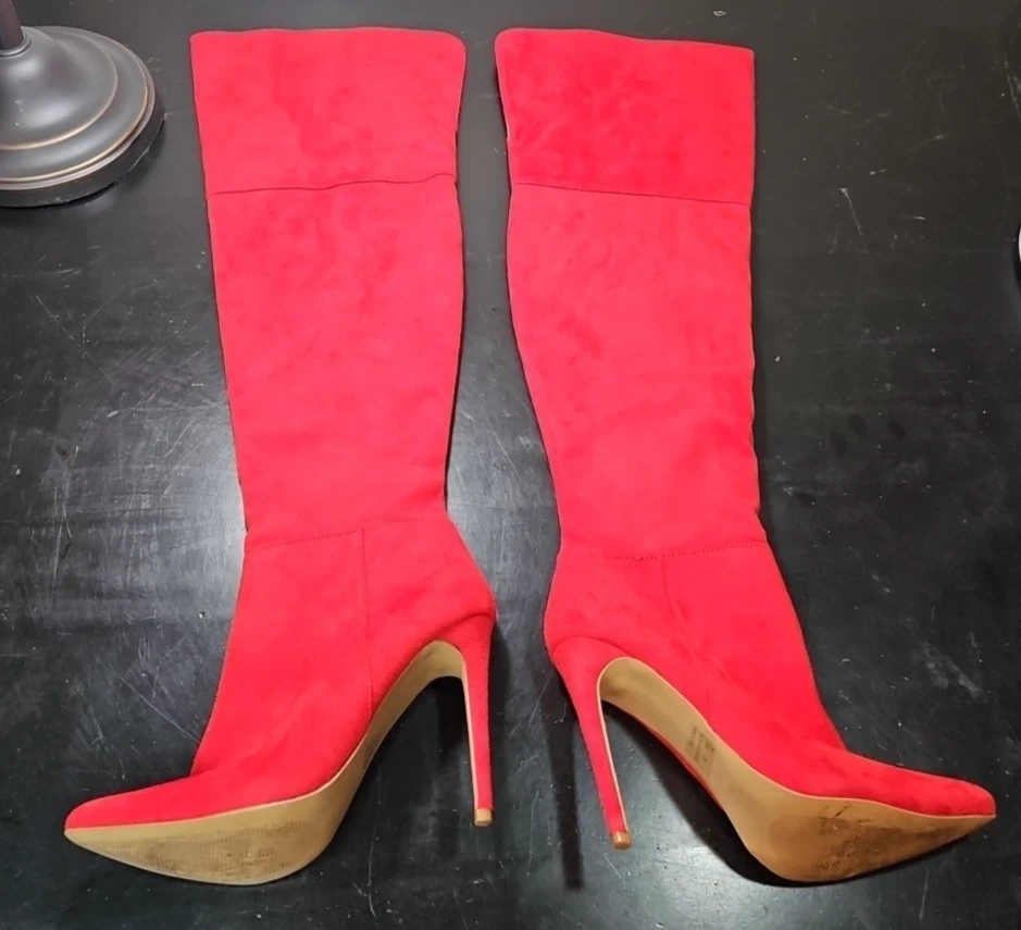 Charlotte Russe Botas hasta el muslo Tacones de aguja Imitación Gamuza Vegana Talla con 9 *LEER* Foto 3 de 4