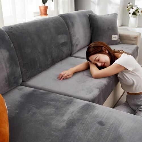 Velvet Sofa Cover Anti Slip Sofa Cover Sectional L Shape Sofa Cushion Slipcover - Picture 7 of 113