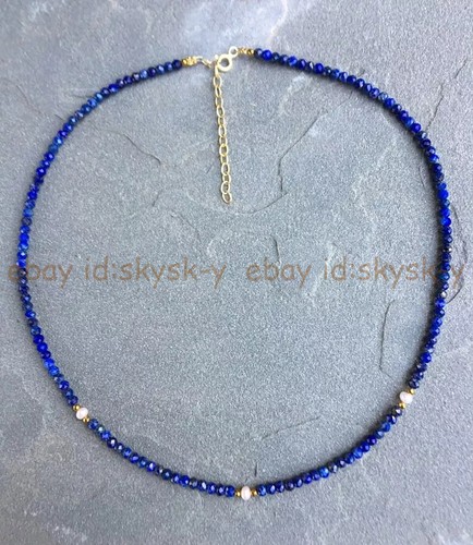 Natural Lapis Lazuli 3mm Faceted Round Gems Bead White Freshwater Pearl Necklace - Picture 13 of 17