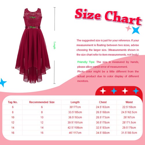 Kids Girls Dress Cut-out Sundress Lace Floral Ball Gown Prom Ball Flower Girl - Picture 41 of 62