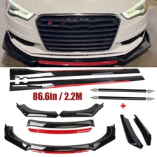 For Audi Front Bumper Lip Spoiler Splitter Body Kit Side Skirt Glossy Black +Red