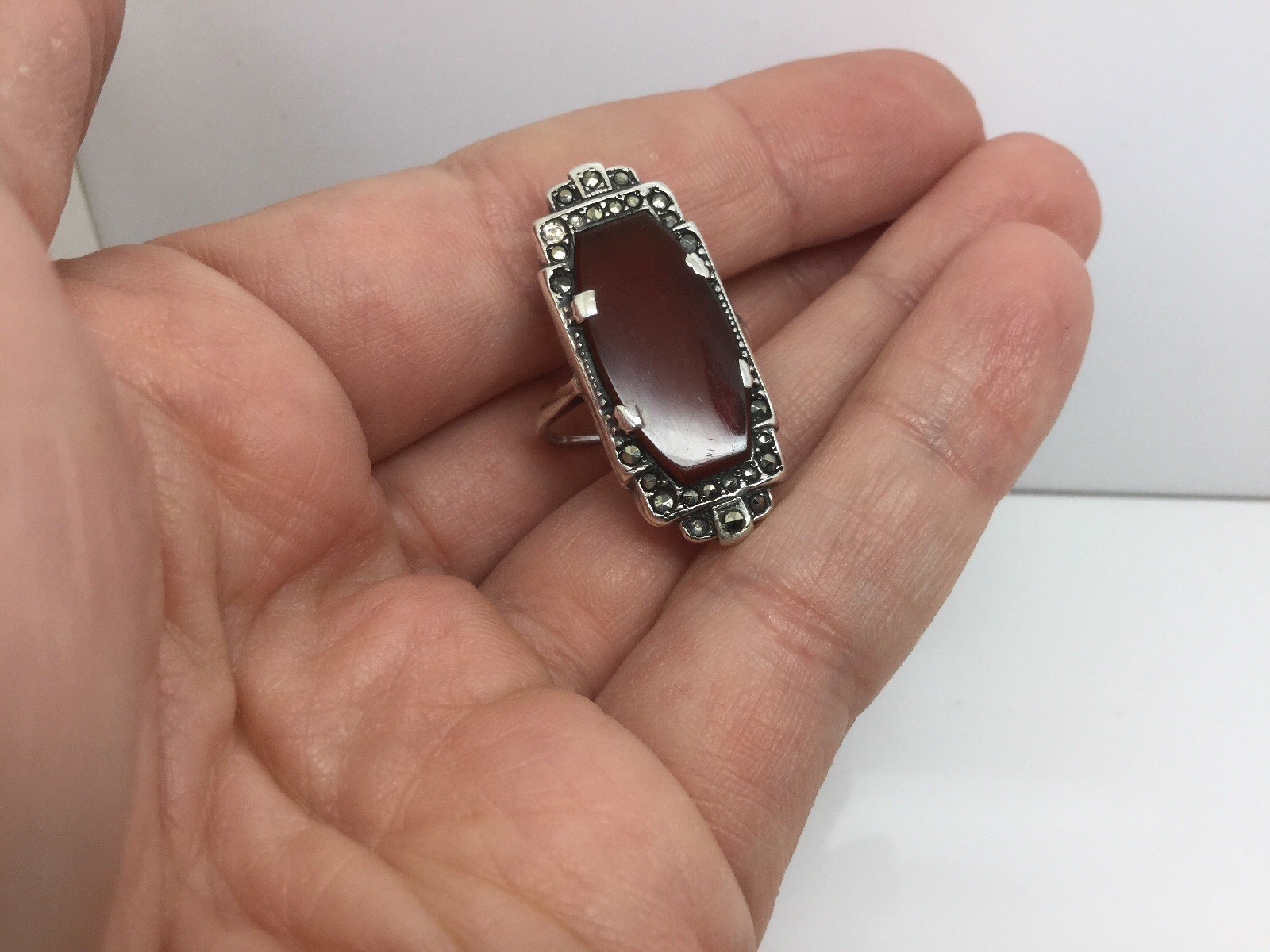 STERLING SILVER RING W/ CLIPPED RECTANGLE CARNELI… - image 4