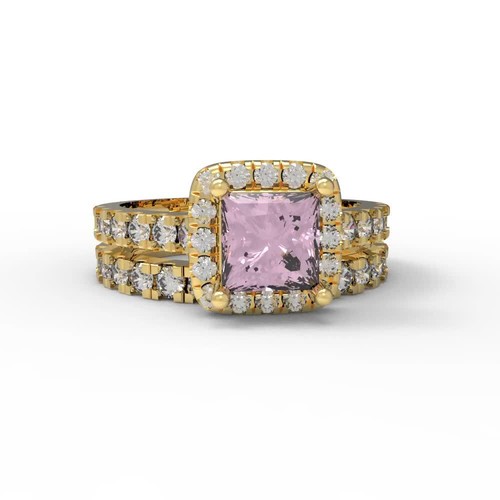 1.56 ctw 14K Wedding Set for Women, Simulated Pink Diamond Ring and Wedding Band - Video 1 of 1