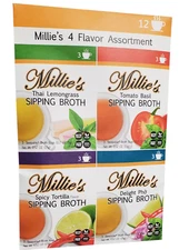 MILLIE'S SIPPING BROTH Steepable Sipping Broth 4 Pack Assortment, 12 Broth Bags 