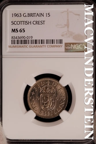 Great Britian:1963 Scottish Crest Shilling-NGC MS 65 Brilliant Unc #SLG218