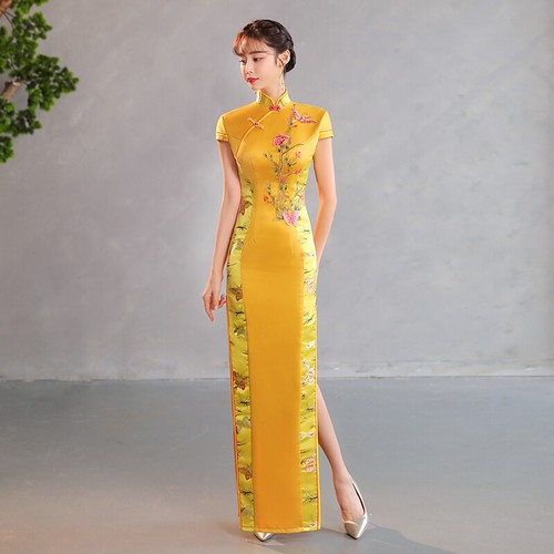 Runway Cheongsam New Chinese Womens Slim Fit Classical Long Style Banquet Dress - Picture 1 of 24