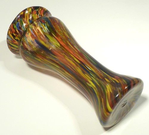 HAND BLOWN GLASS ART VASE, DIRWOOD GLASS, GOLD RED BLUE PURPLE AQUA GREEN, n2984 - Picture 7 of 7