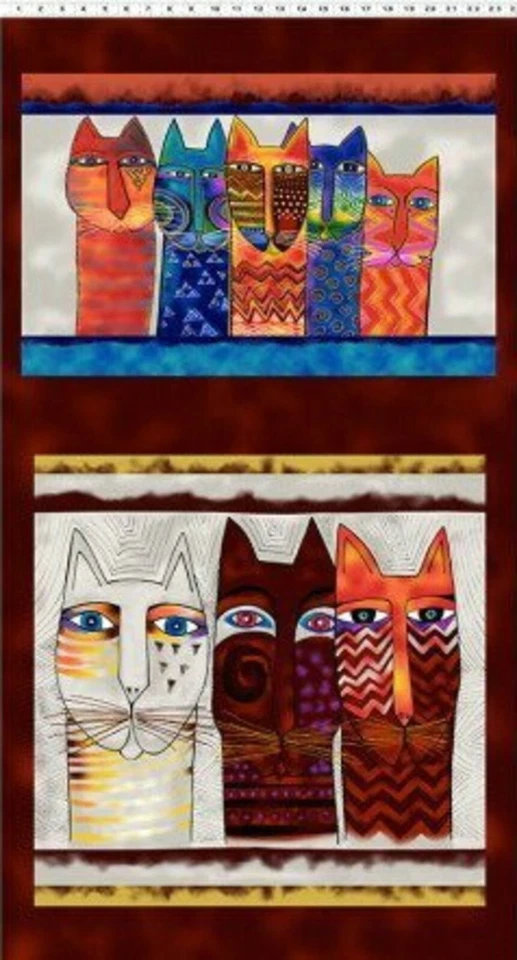 CLOTHWORKS Feline Frolic Laurel Burch Cats Red Panel 100% Cotton Print Fabric