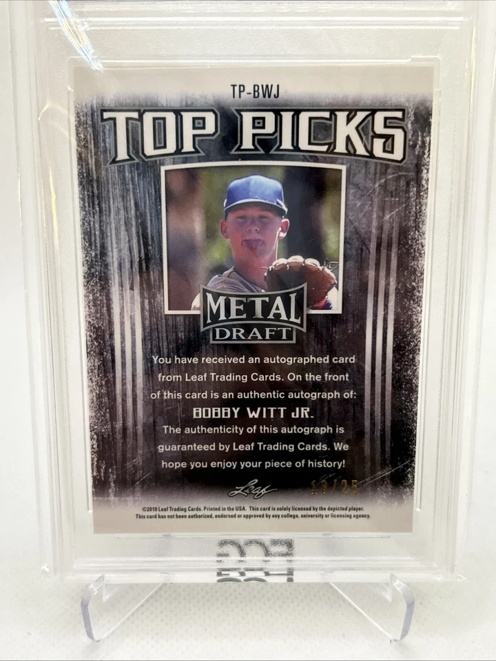 2019 Leaf Metal Draft - Top Picks Purple #TP-BWJ Bobby Witt Jr. /25 Auto. Royals - Image 4 of 4