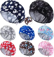 Handepo 8 Pieces Adjustable Bouffant Buttons Caps Tie Back Printed Hats with... 