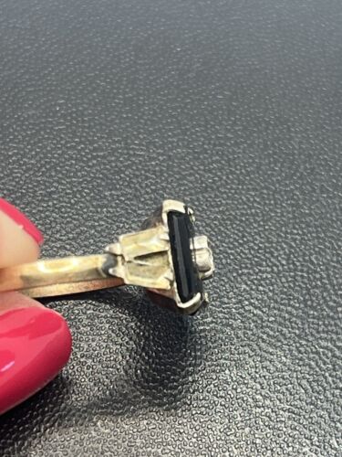 10k gold filled & sterling black stone rhinestone ring size 4.5 vintage - Picture 4 of 16
