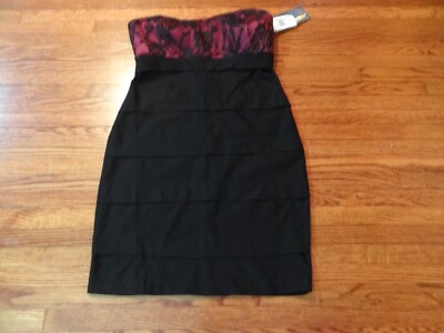 NWT Trixie strapless red black lace mini dress M  light padding