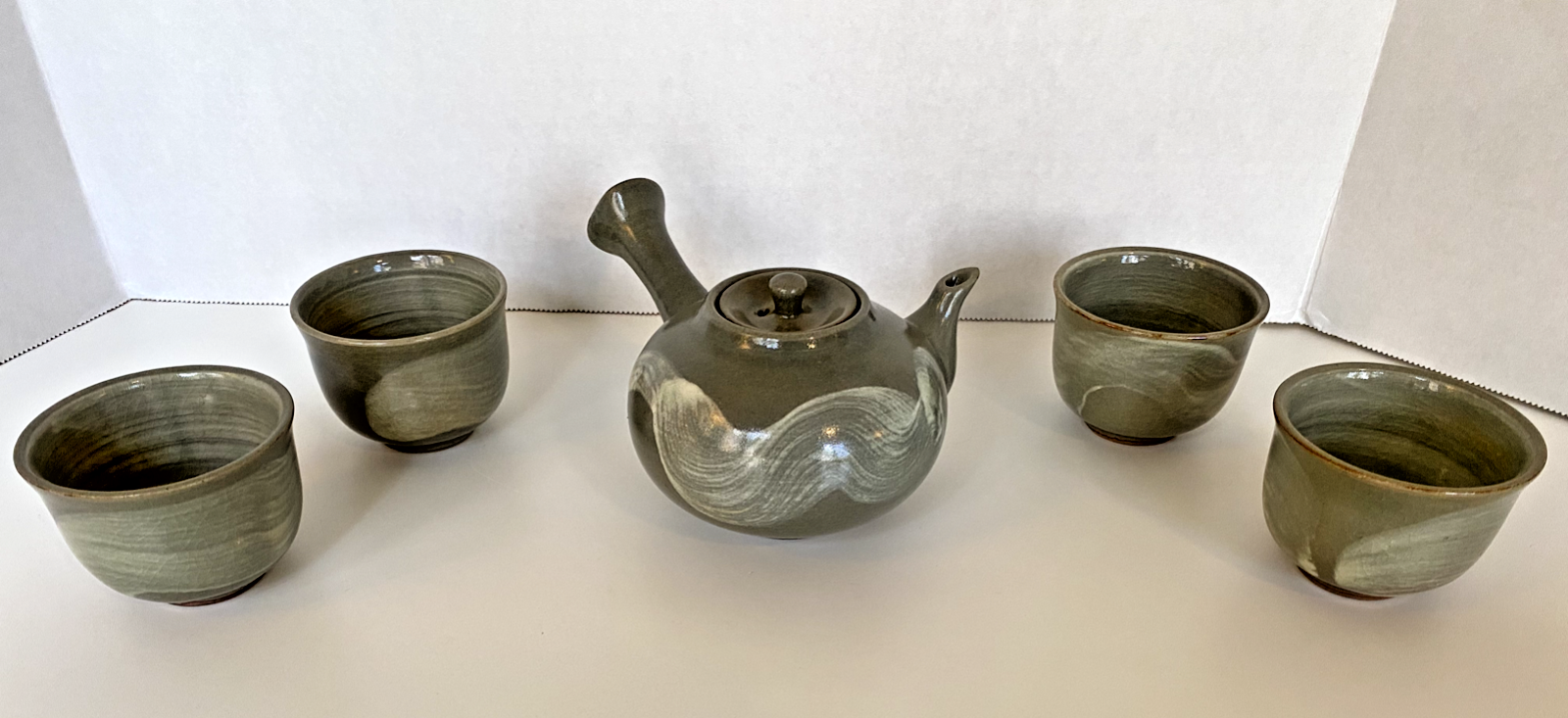 Vintage Korean Tea Set, one pot & 4 handless cups eBay