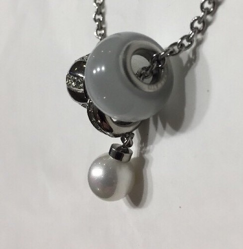 Vtg Morellato signed Italian Necklace 3 Charm Crystal Pearl Pendant Slide - Picture 3 of 7